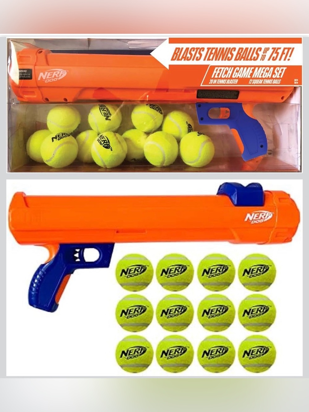 NERF Dog Toy Ball Launcher gift set with 12 Nerf Dog squeaky Tennis Balls NEW